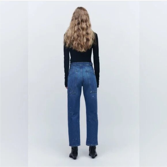 Zara High Rise Cropped Painter Denim Jeans - Picture 5 of 8